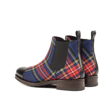 Load image into Gallery viewer, A Black Calf &amp; Tartan Chelsea Boot with a black sole by ADORSI.
