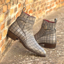 Load image into Gallery viewer, Grey Embossed Croco Jodhpur Boots
