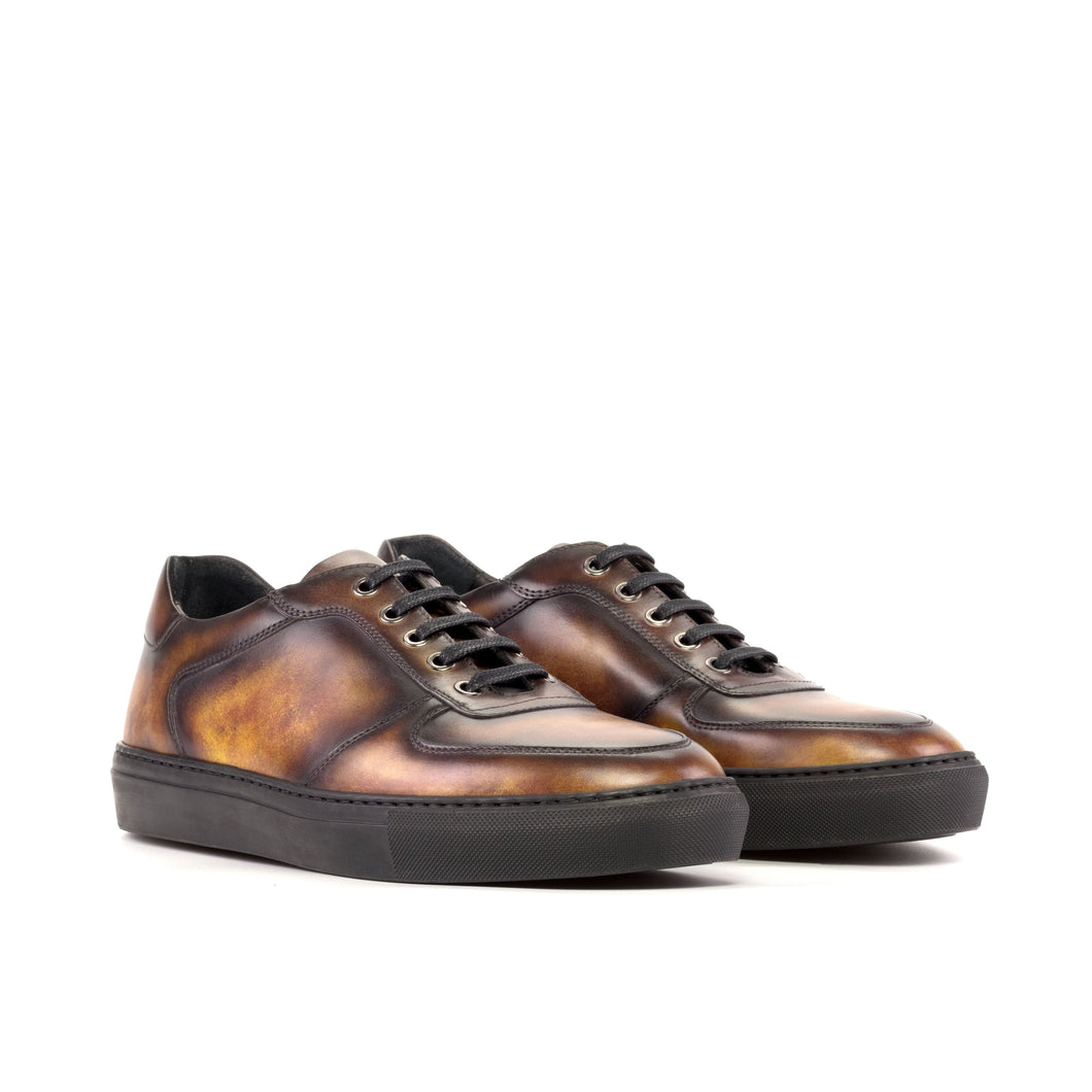 Brown Patina Leather Low-Top Sneakers