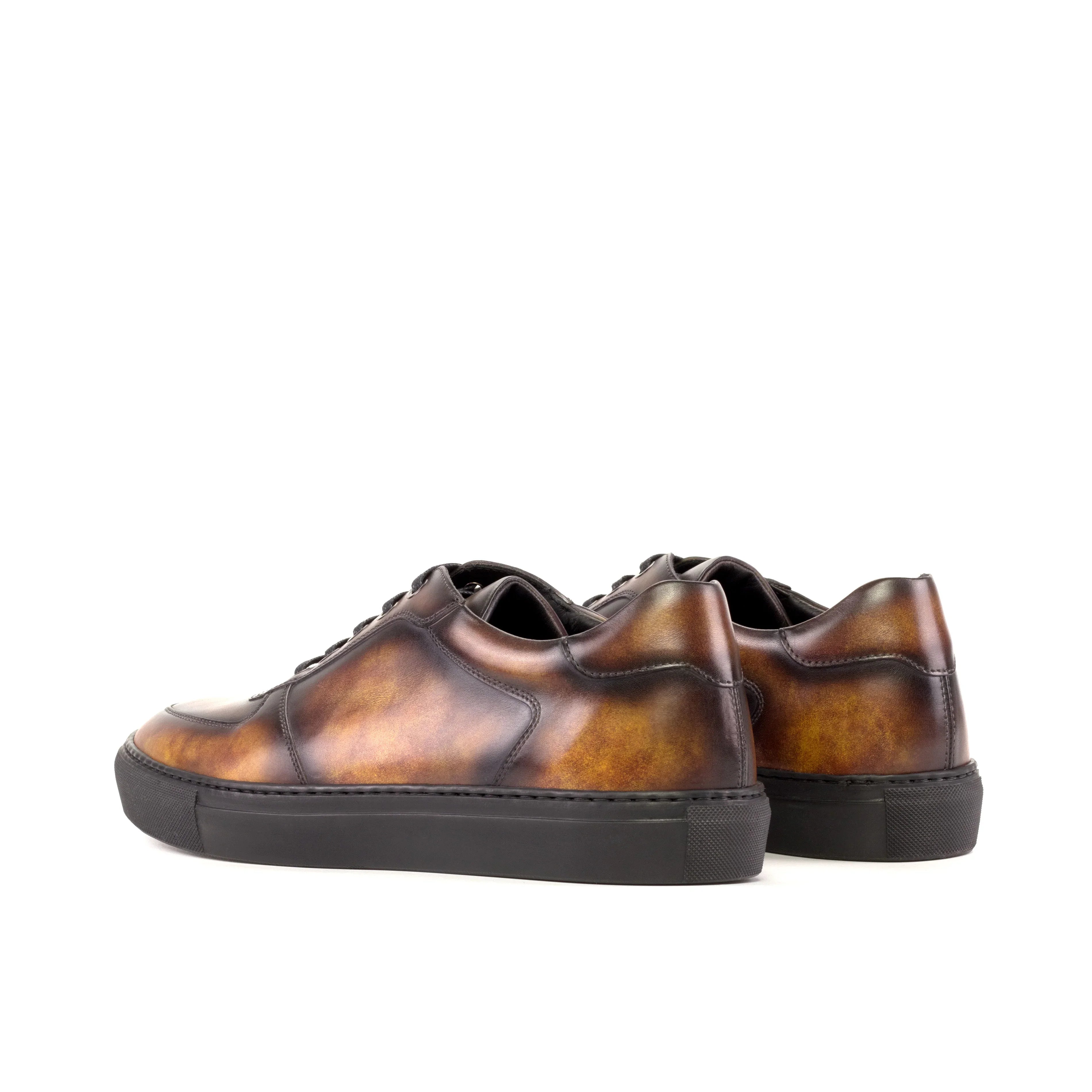 Brown Patina Leather Low-Top Sneakers
