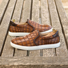 Load image into Gallery viewer, Med &amp; Dark Brown Croco Slip-On Sneakers
