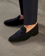 Load image into Gallery viewer, Navy Suede Belgian Loafer
