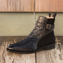 Load image into Gallery viewer, Black Ostrich &amp; Suede Jodhpur Boots
