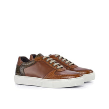 Load image into Gallery viewer, Cognac &amp; Olive Python Low-Top Sneakers
