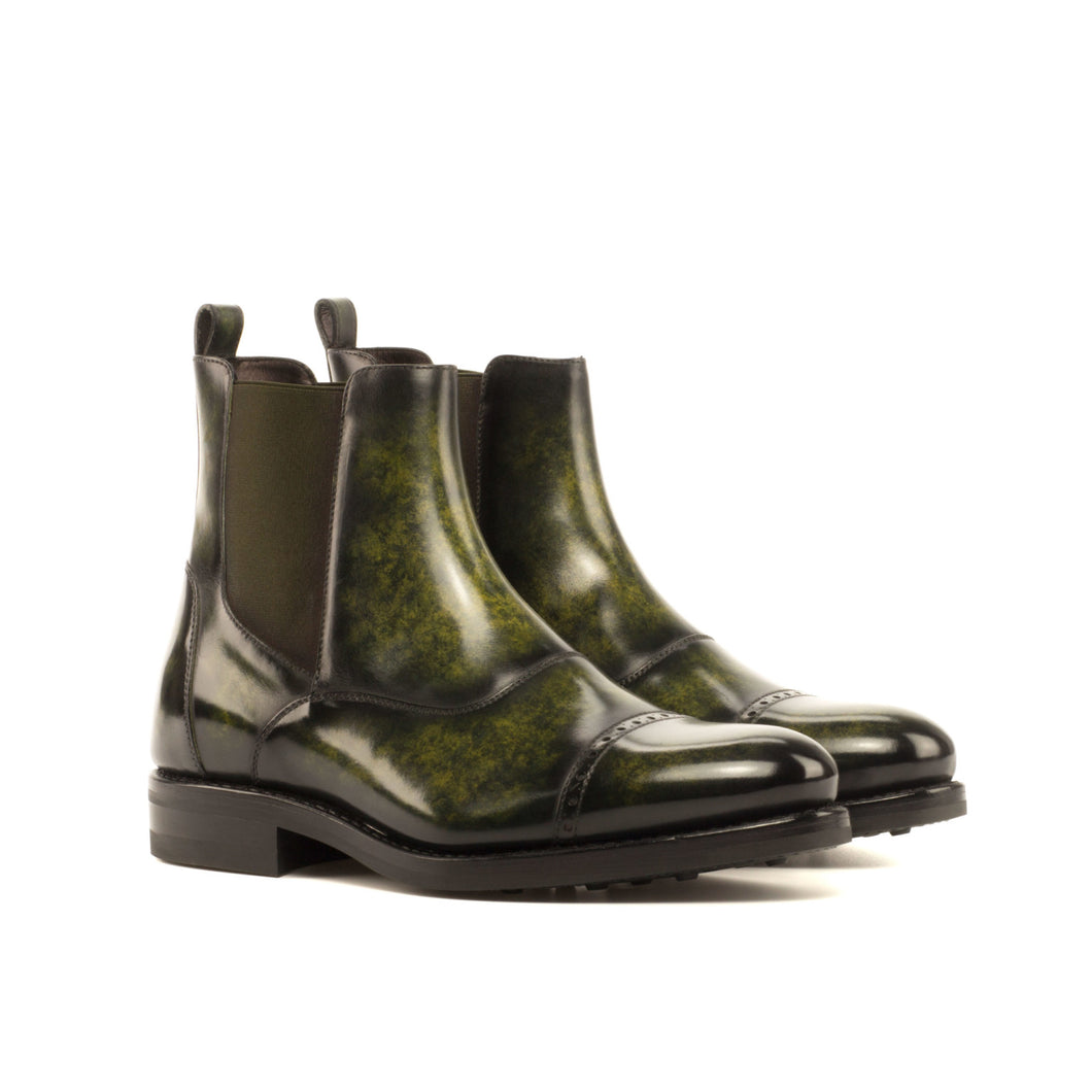 Khaki Green Marbled Patina Chelsea Boots