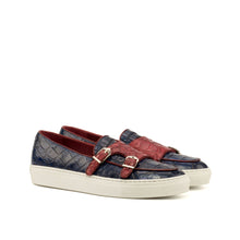 Load image into Gallery viewer, Navy &amp; Red Alligator Double-Monk Sneakers
