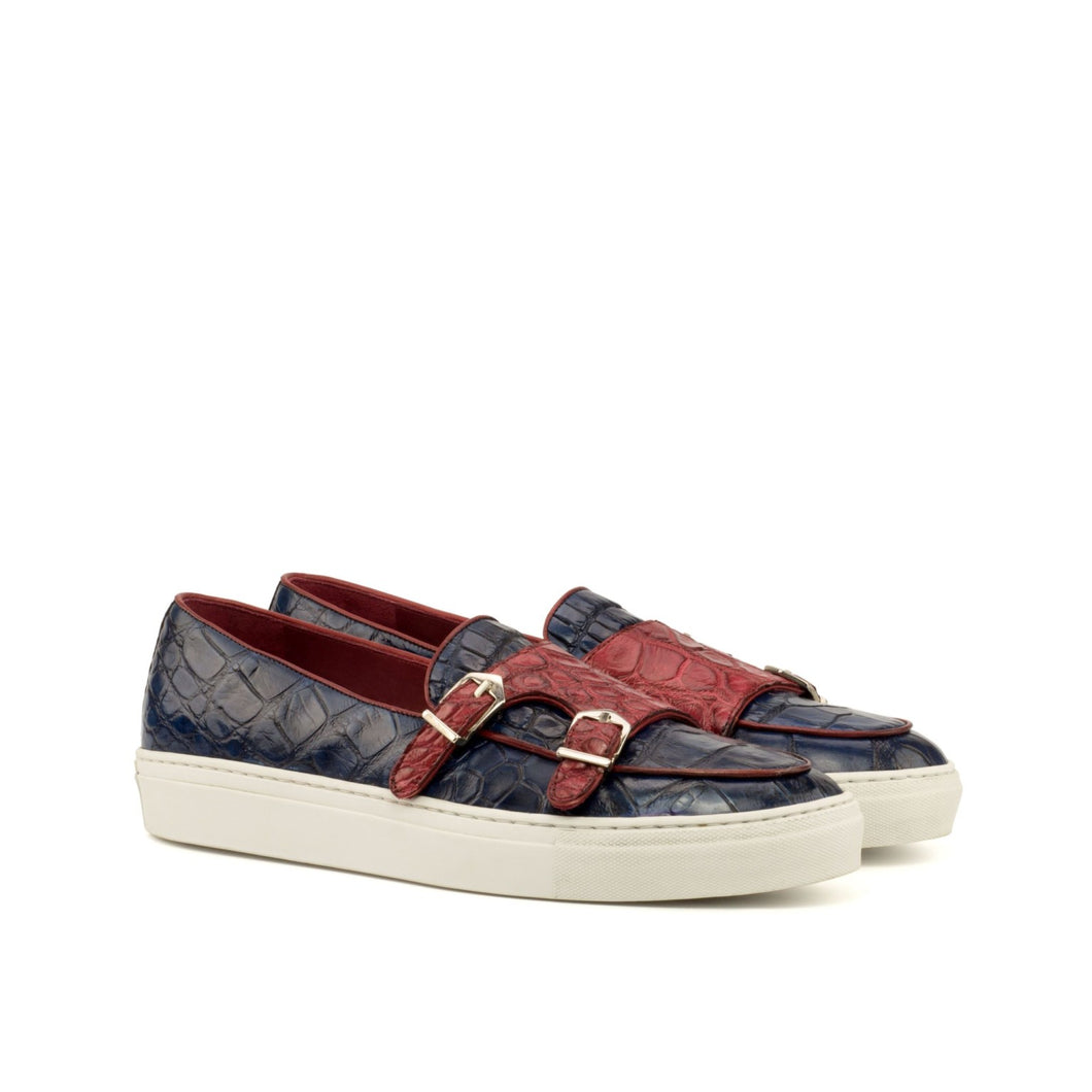 Navy & Red Alligator Double-Monk Sneakers