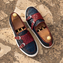 Load image into Gallery viewer, Navy &amp; Red Alligator Double-Monk Sneakers
