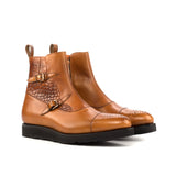 Cognac Calf & Croco Double-Monk Boots