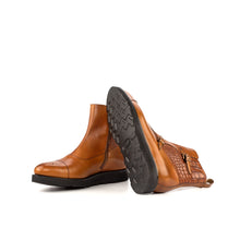 Load image into Gallery viewer, Cognac Calf &amp; Croco Double-Monk Boots
