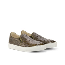 Load image into Gallery viewer, Olive Ostrich Slip-On Sneakers
