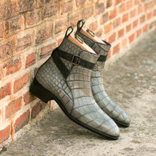 Load image into Gallery viewer, Grey &amp; Black Alligator Jodhpur Boot
