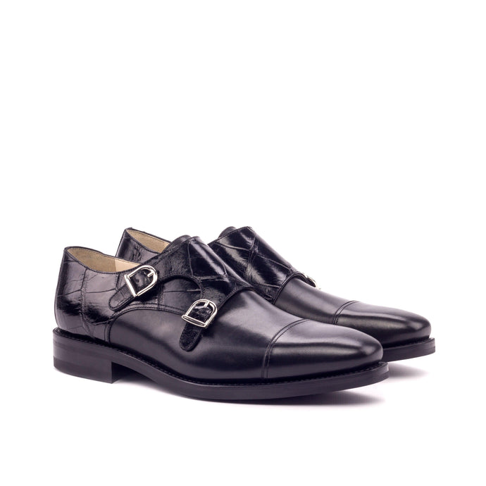 Black Alligator & Calf Leather Double Monk - Double Monk 