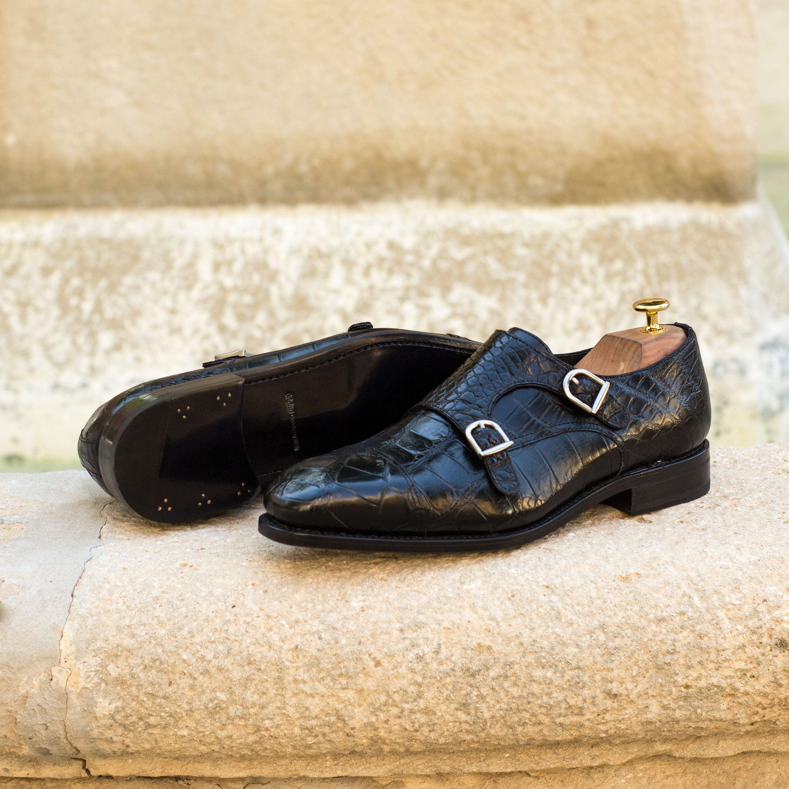 Black Alligator Leather Double Monk - Double Monk 
