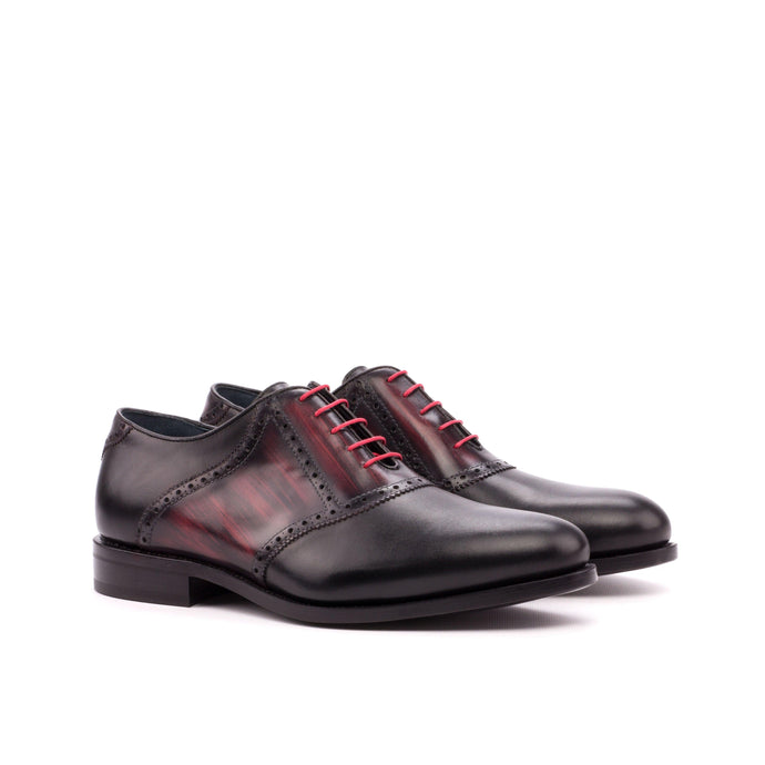 Black Calf Leather & Burgundy Patina Saddle Shoes - Saddle 