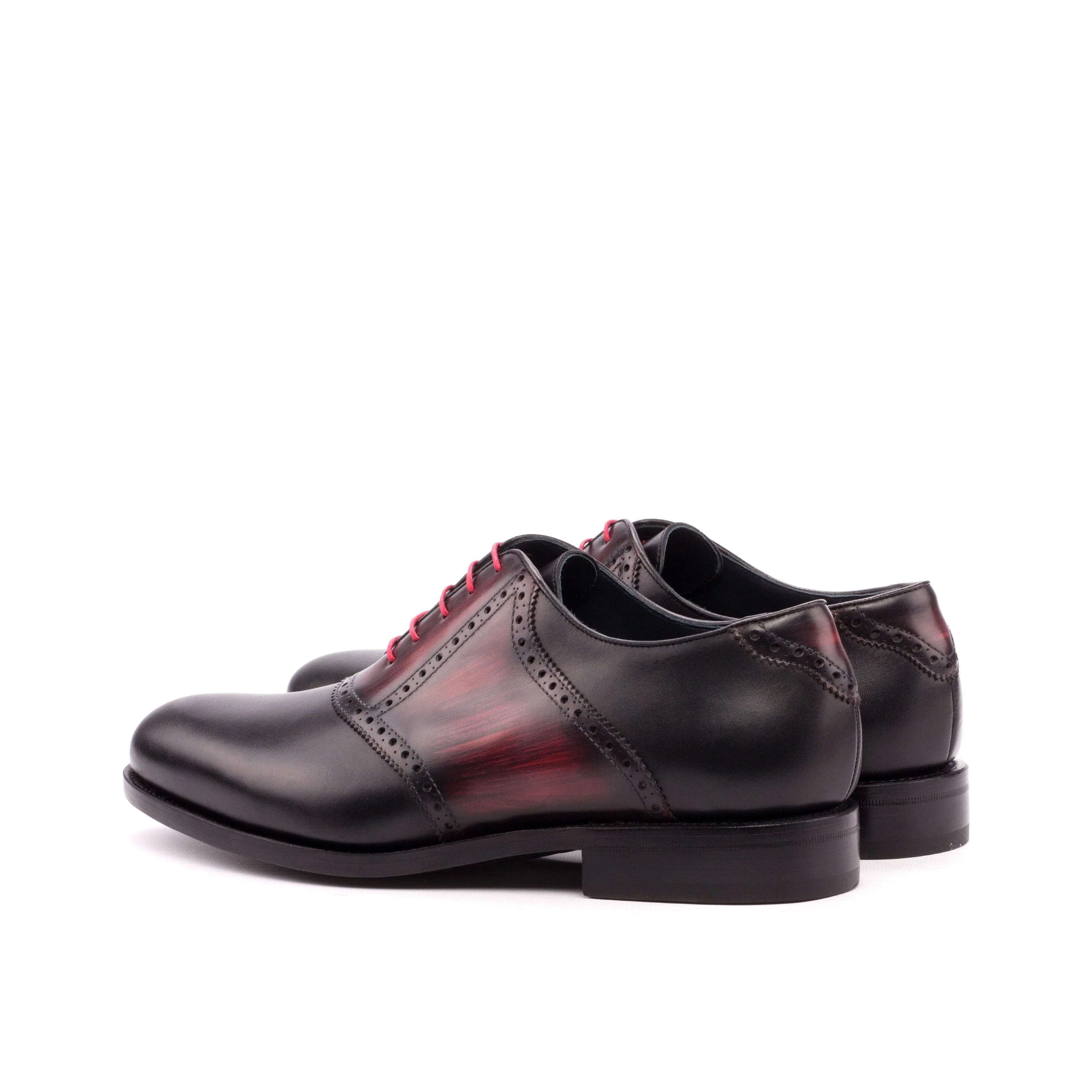 Black Calf Leather & Burgundy Patina Saddle Shoes - Saddle 