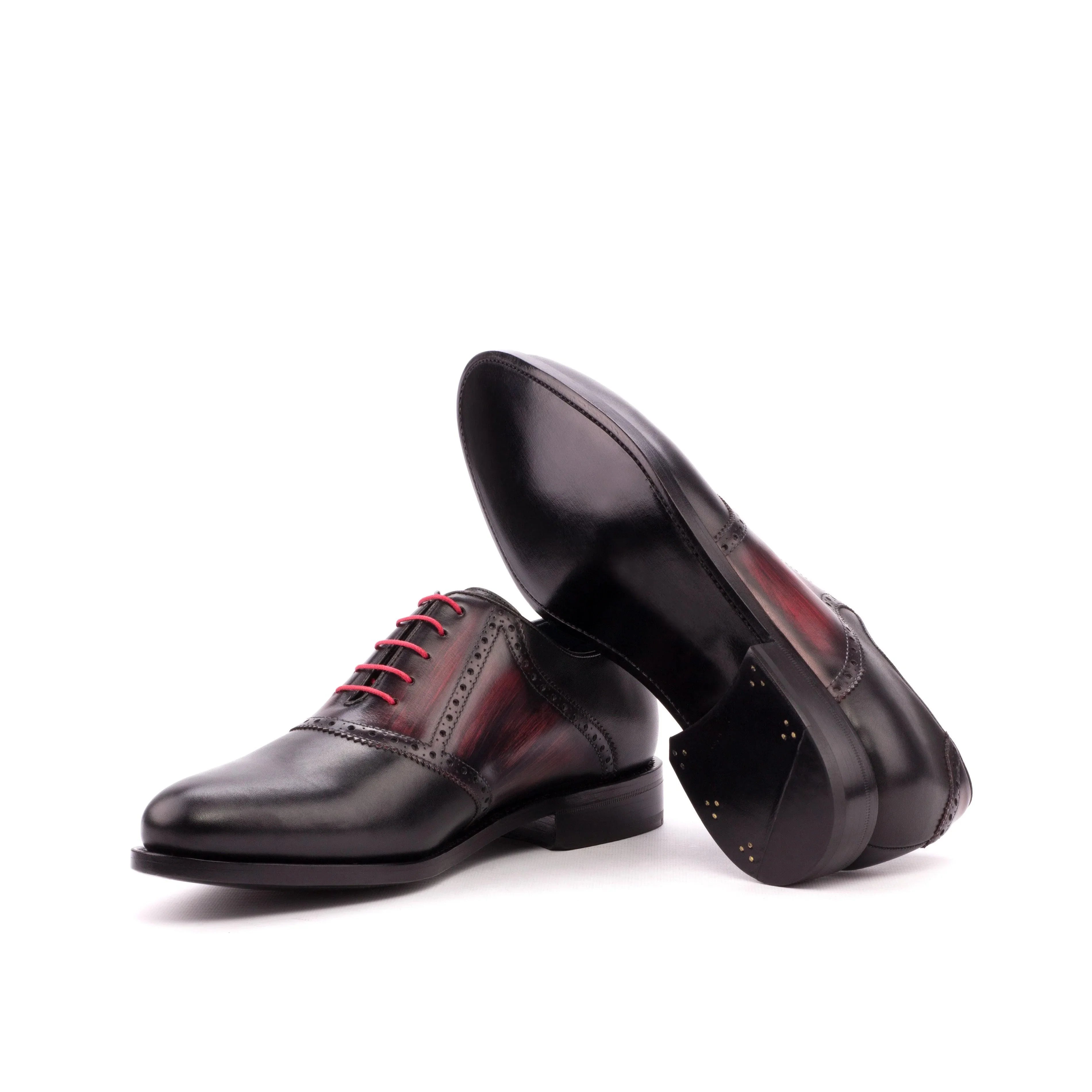 Black Calf Leather & Burgundy Patina Saddle Shoes - Saddle 