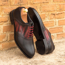 Load image into Gallery viewer, Black Calf Leather &amp; Burgundy Patina Saddle Shoes - Saddle 
