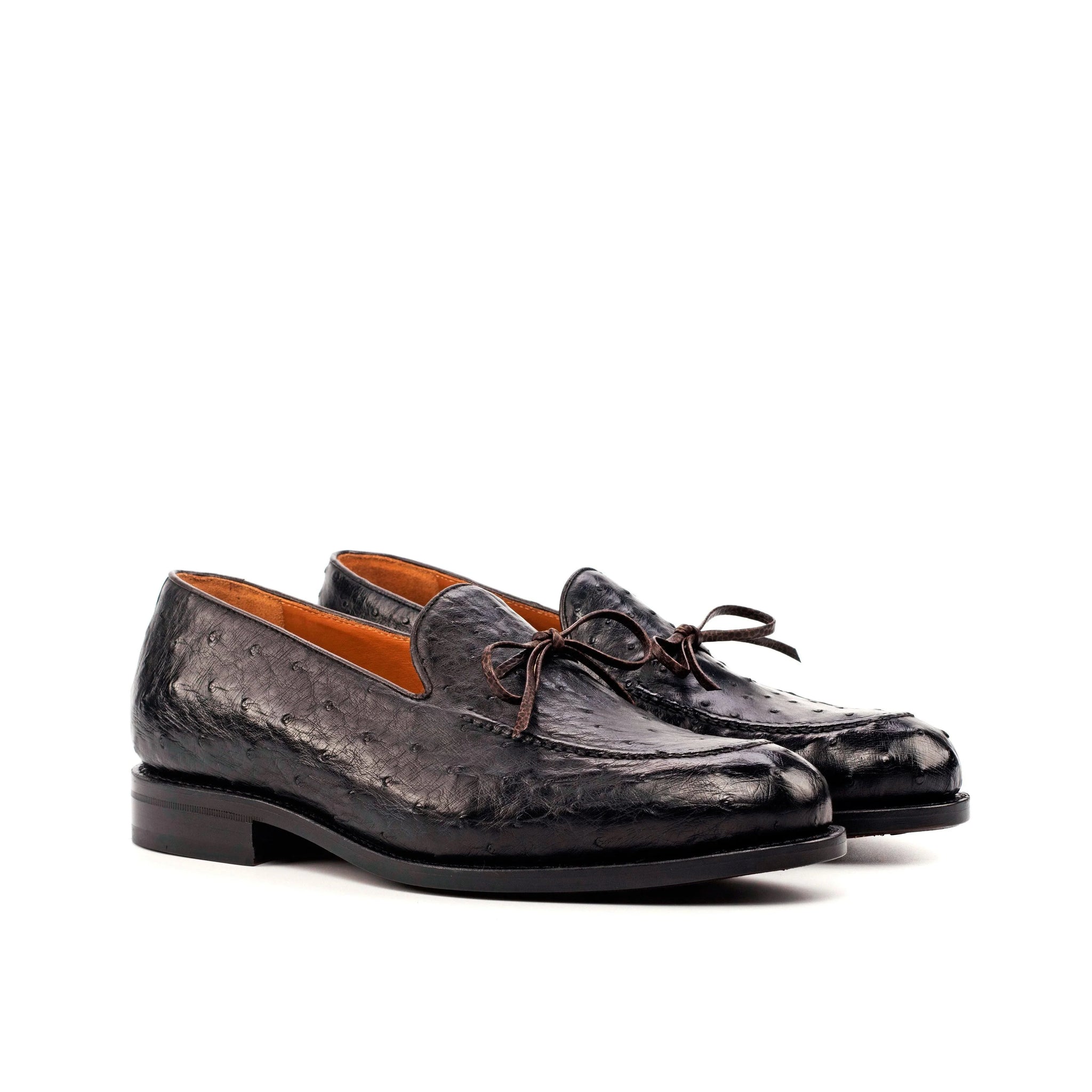 Black Ostrich Laced Loafer - Goodyear-Welted Soles 13 Black Ostrich Laced Loafer - Goodyear-Welted Soles 13
