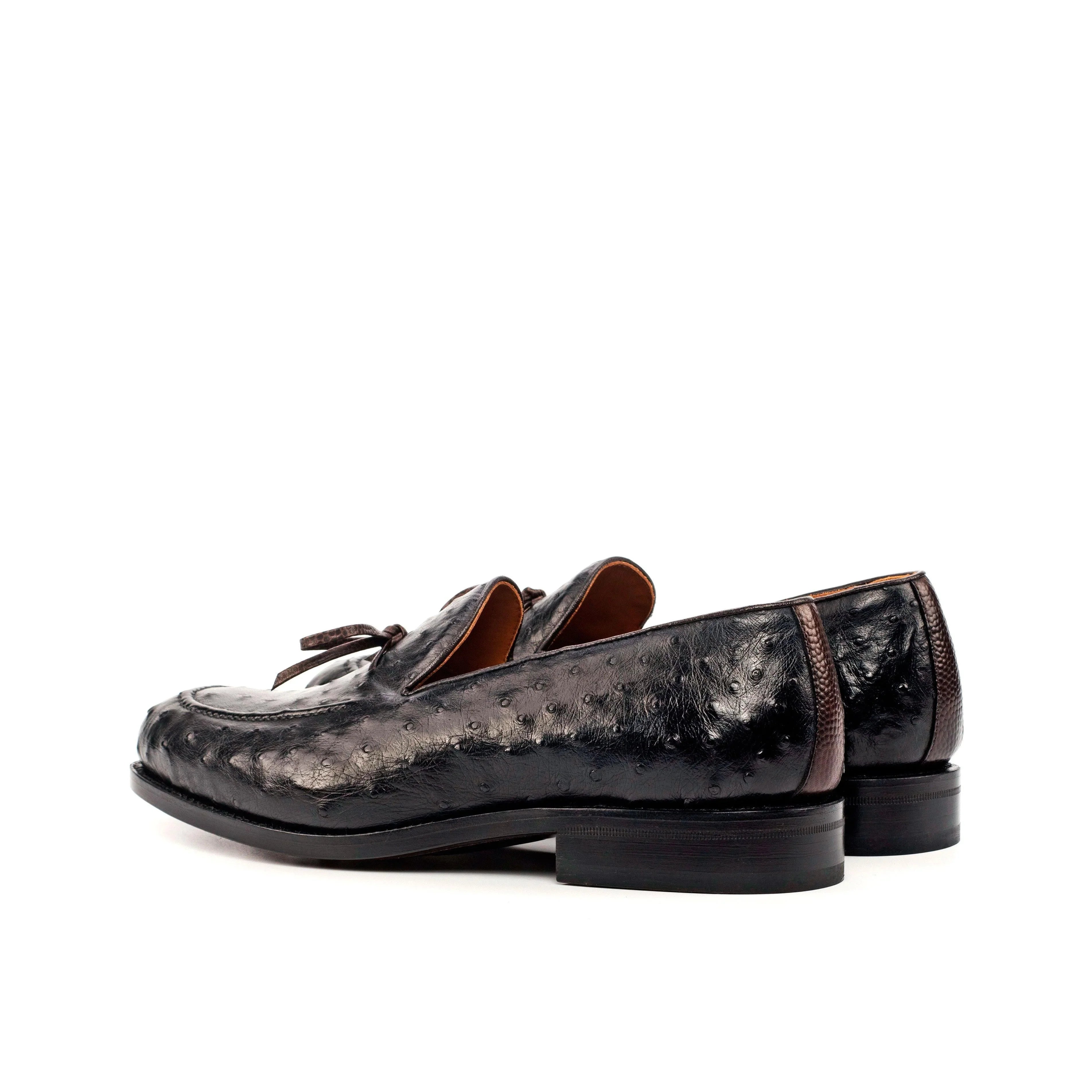 Black Ostrich Laced Loafer - Goodyear-welted Soles – ADORSI