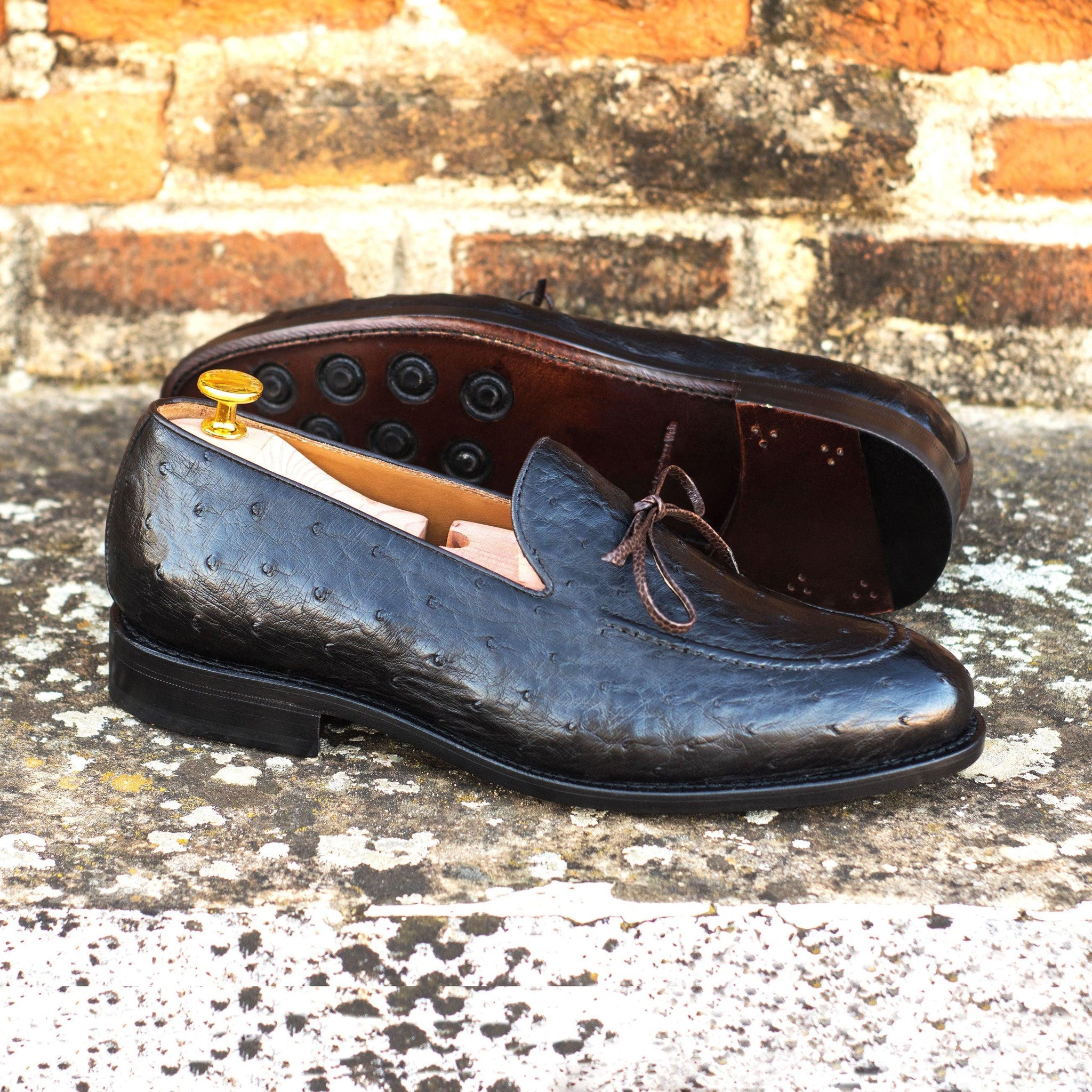 Black Ostrich Laced Loafer - Goodyear-welted Soles – ADORSI