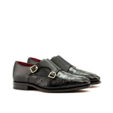 Black Ostrich Leather Double Monk - Double Monk 