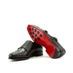 Black Ostrich Leather Double Monk - Double Monk 