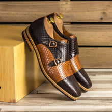 Load image into Gallery viewer, Brown &amp; Cognac Python Double Monk - Double Monk 
