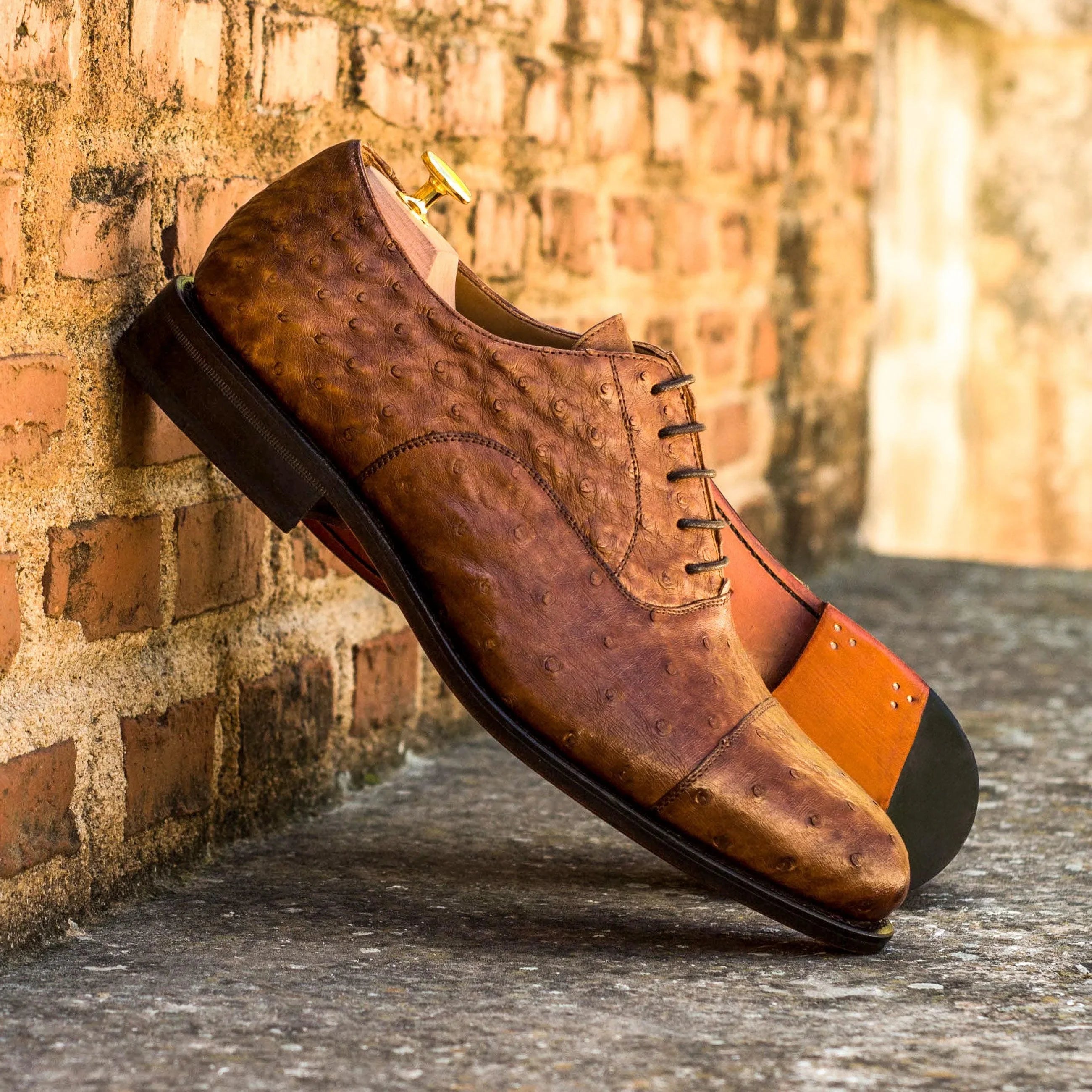 Brown Ostrich Oxford Shoes - Made To Order – ADORSI