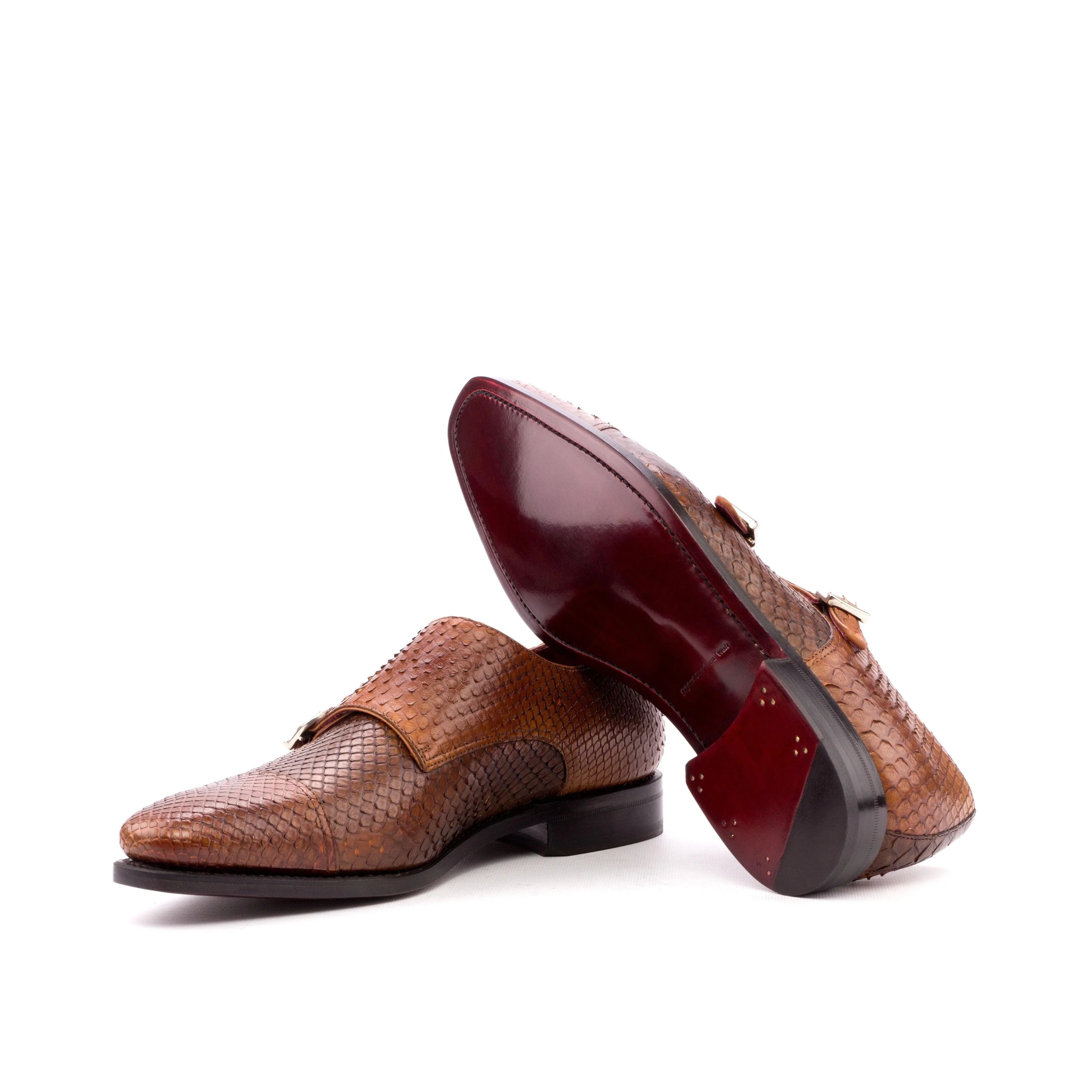 Brown Python Double-Monk Shoes - Double Monk 