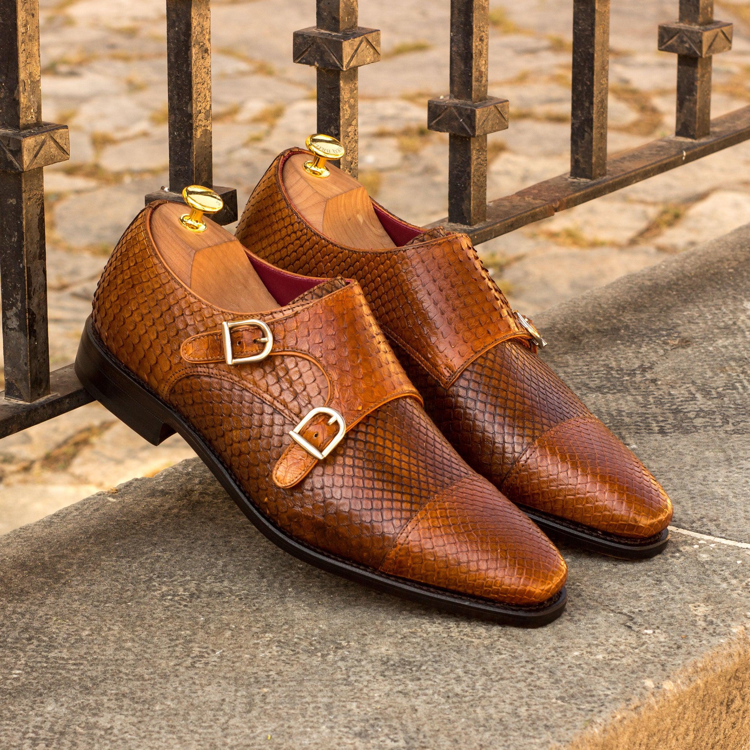 Brown Python Double-Monk Shoes - Double Monk 