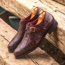 Load image into Gallery viewer, Burgundy Alligator Single Monk Shoes - Single Monk 
