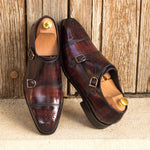 Burgundy Papiro Patina Leather Double Monk - Double Monk 