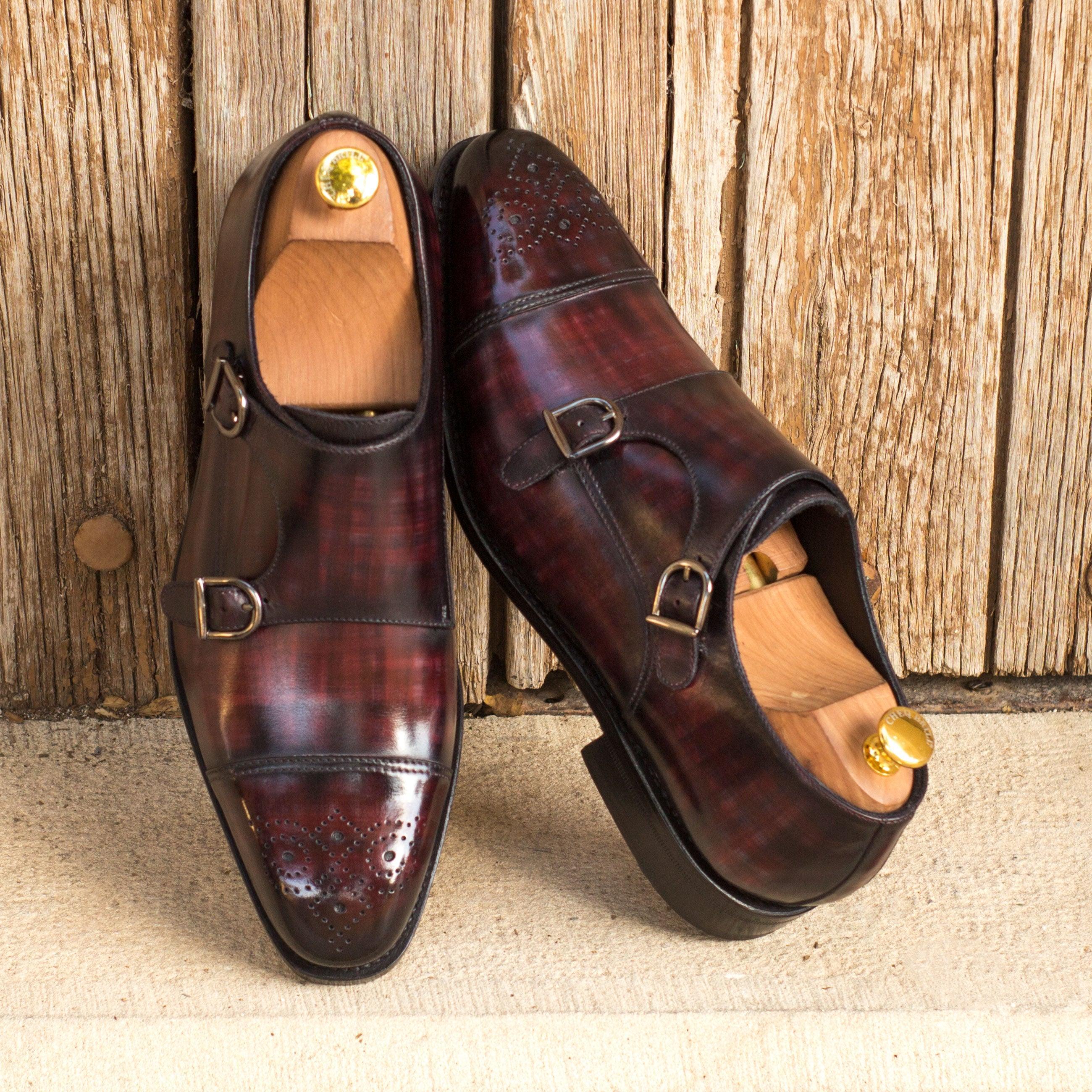 Burgundy Papiro Patina Leather Double Monk - Double Monk 