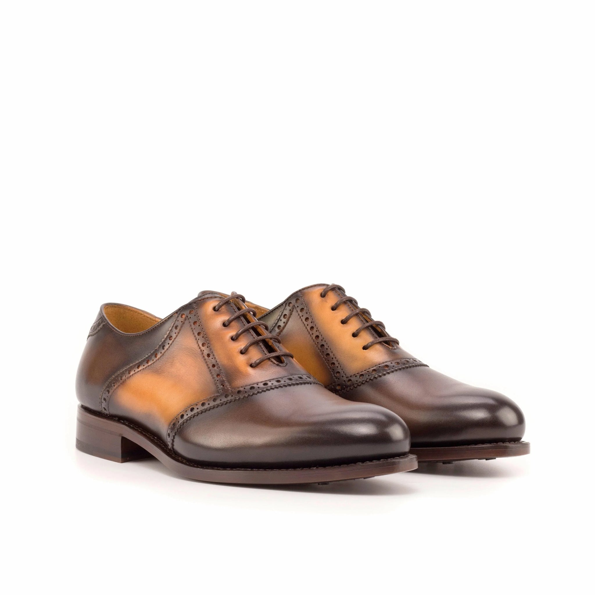 saddle brown dress shoes Men's Saddle Leather Shoes Wide Plus Size Dark Brown Brown 3717 46.5EU / EE=D+9mm