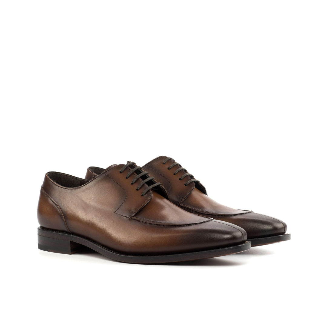 Burnished Brown Leather Split-Toe Derby Shoes - Wide Sizes