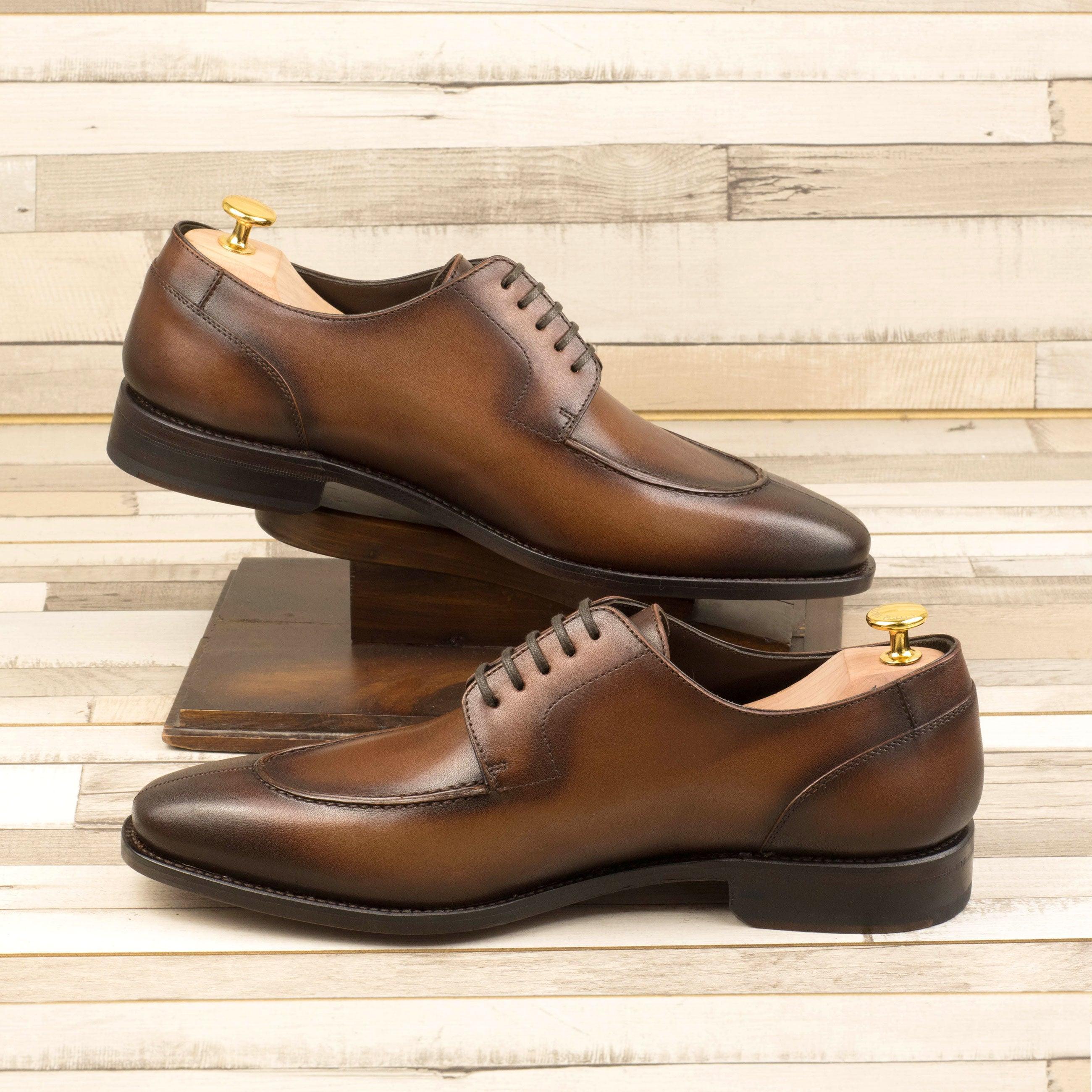 Burnished Brown Leather Split-Toe Derby Shoes - Derby 