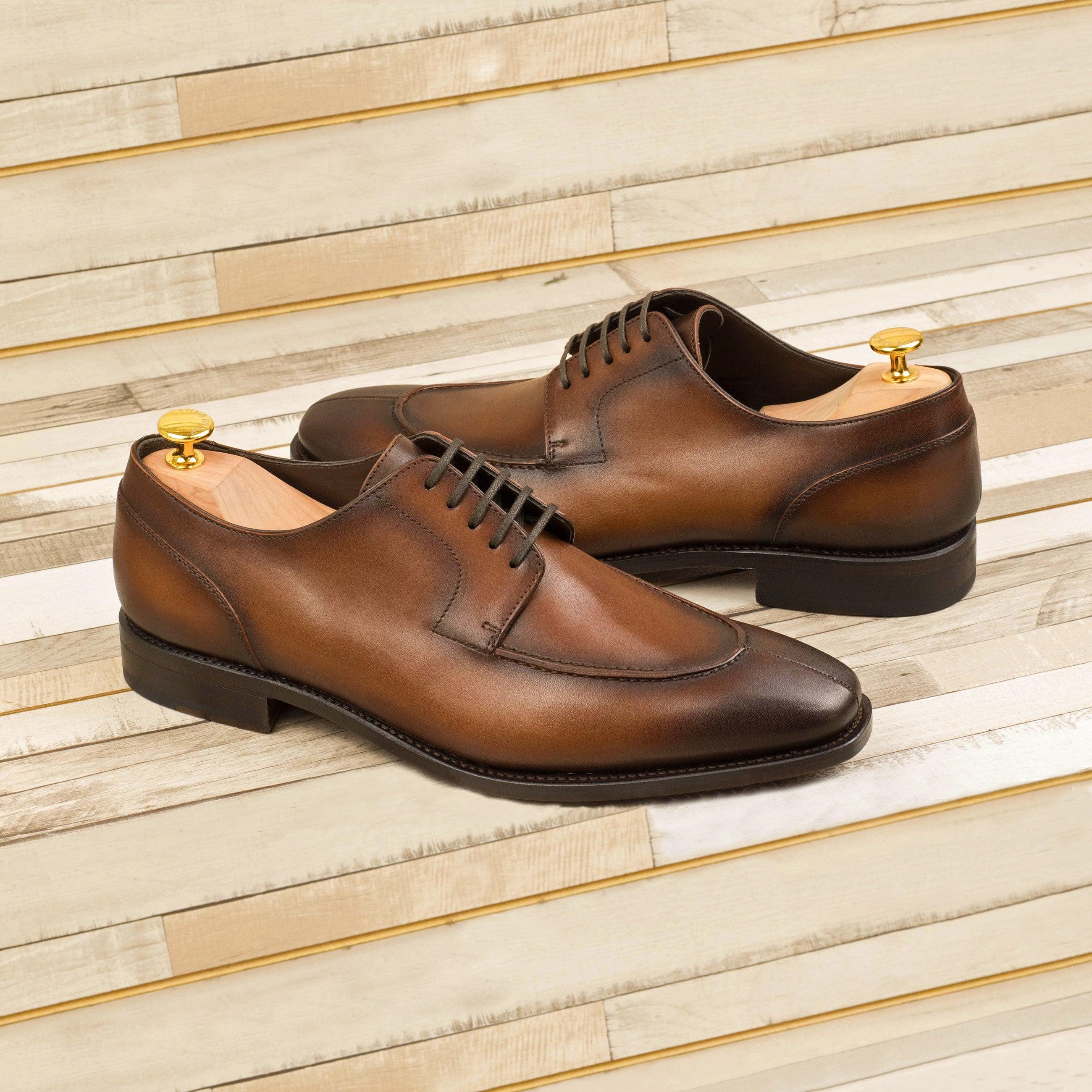 Burnished Brown Leather Split-Toe Derby Shoes - Derby 