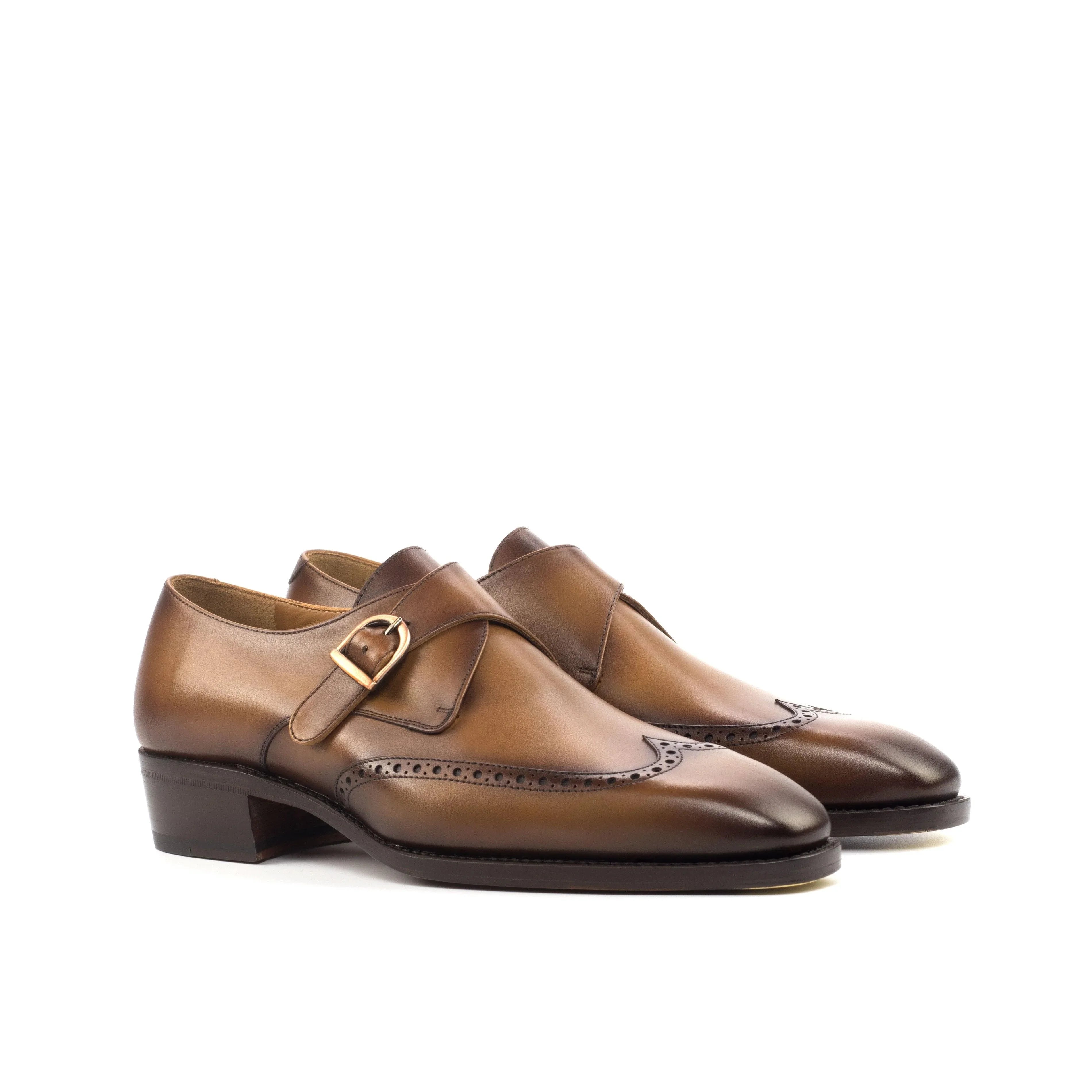 Burnished Cognac Leather Single Monk Shoes - Single Monk 