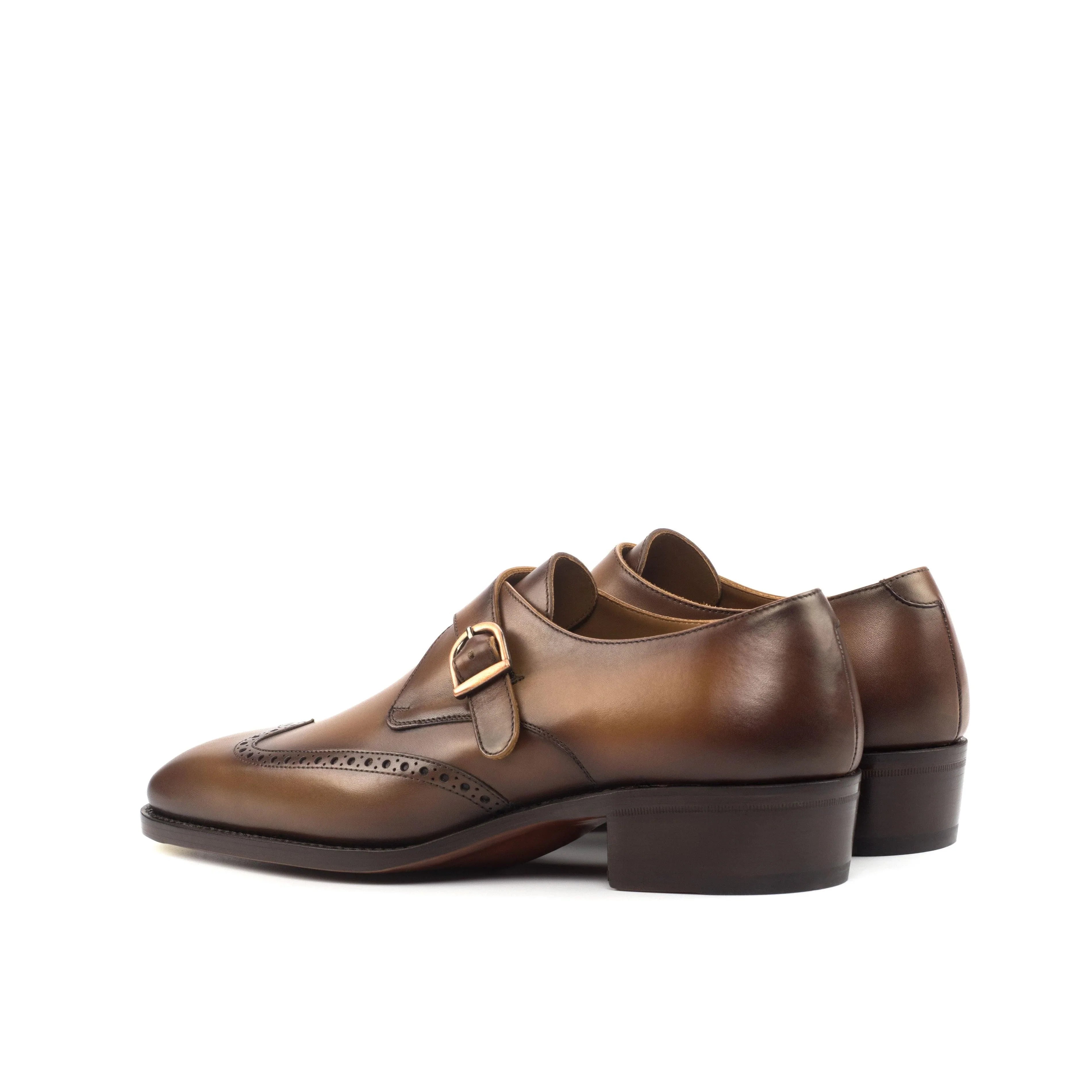 Burnished Cognac Leather Single Monk Shoes - Single Monk 