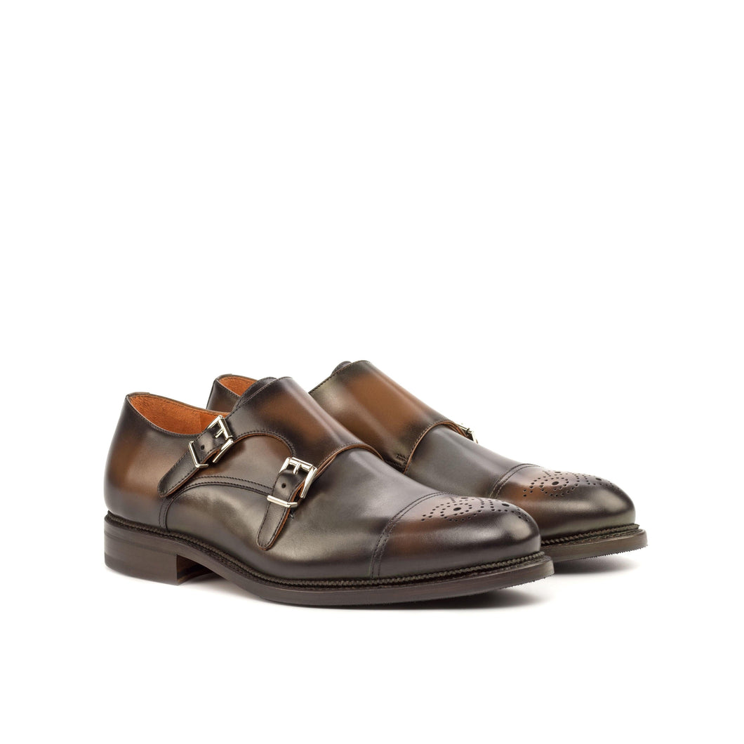 Burnished Grey & Brown Leather Double-Monk Shoes - Double Monk 