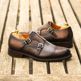 Burnished Grey & Brown Leather Double-Monk Shoes - Double Monk 