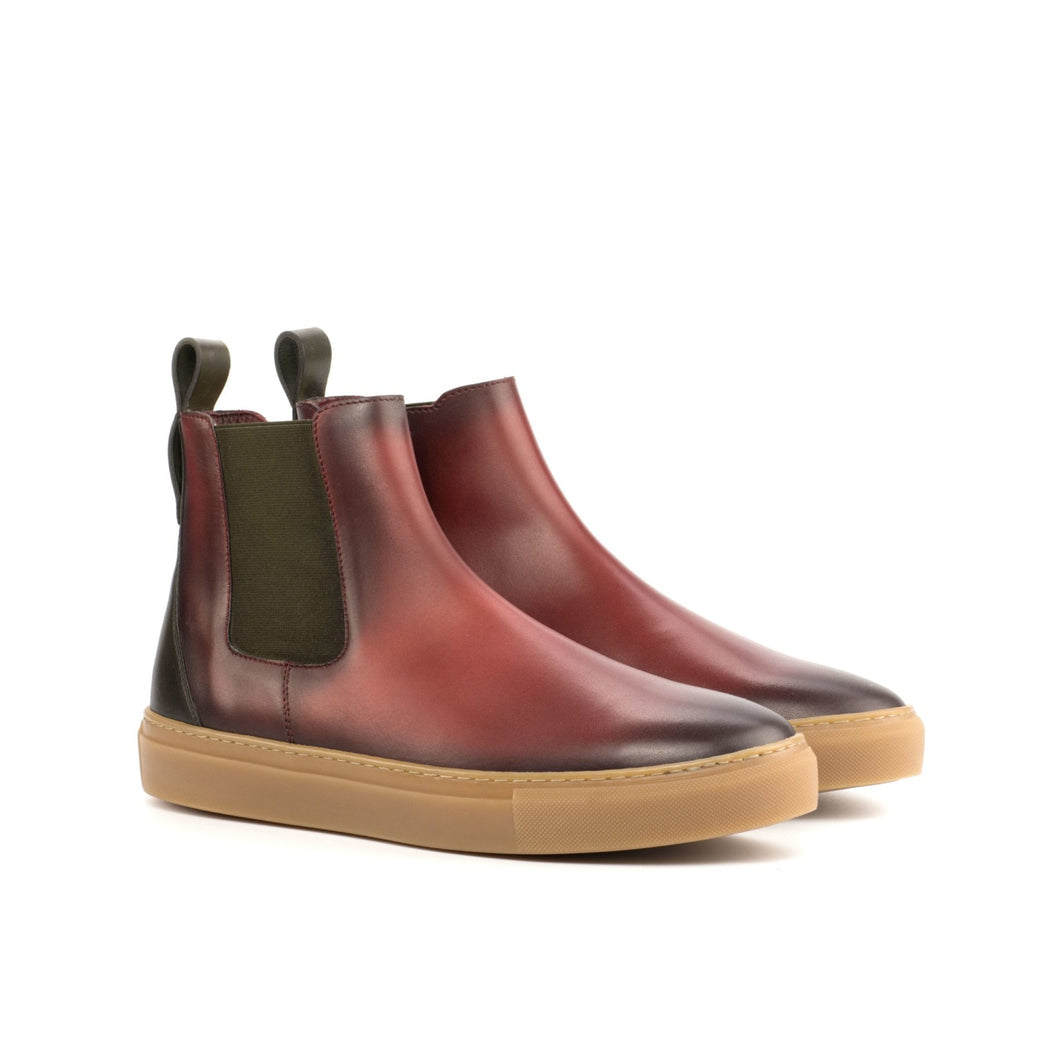 Red & Olive Calf Chelsea Sneaker Boots