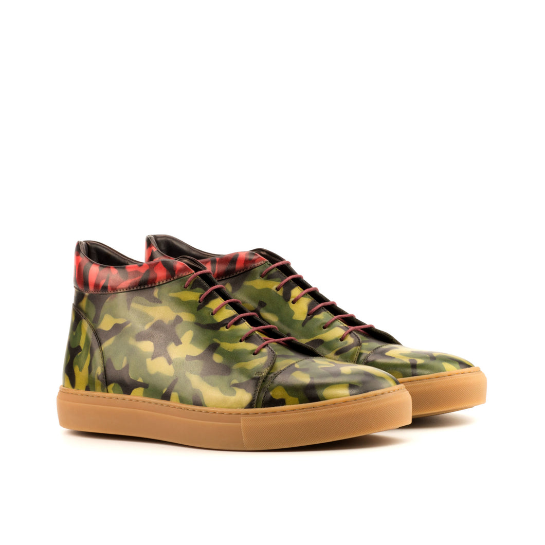 Camouflage Patina Leather High-Top Sneakers