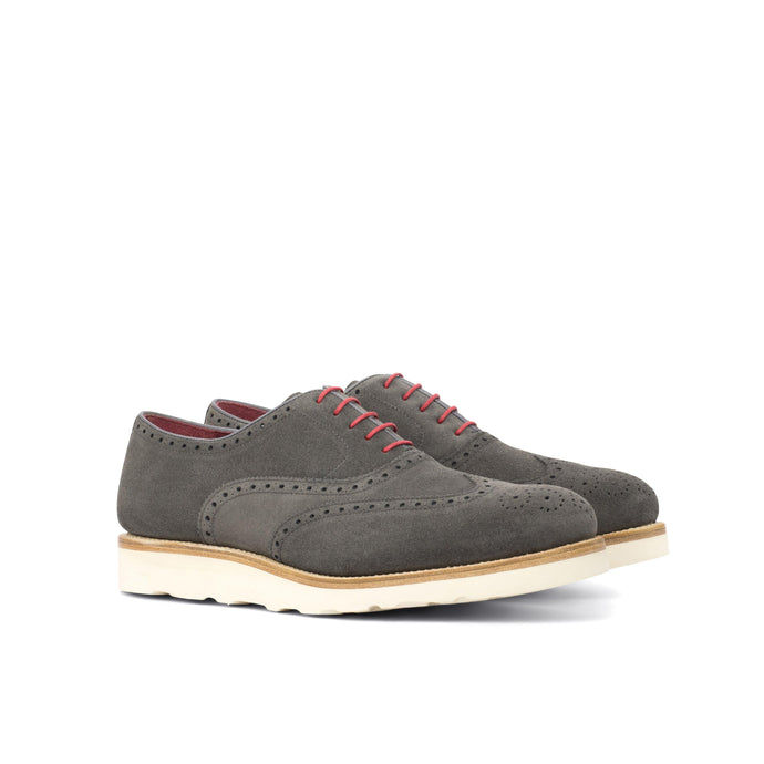 Casual Brogue Shoes Grey Suede - Full Brogue 