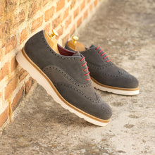 Load image into Gallery viewer, Casual Brogue Shoes Grey Suede - Full Brogue 
