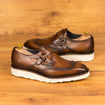 Casual Burnished Brown Single Monk Shoes - Single Monk 