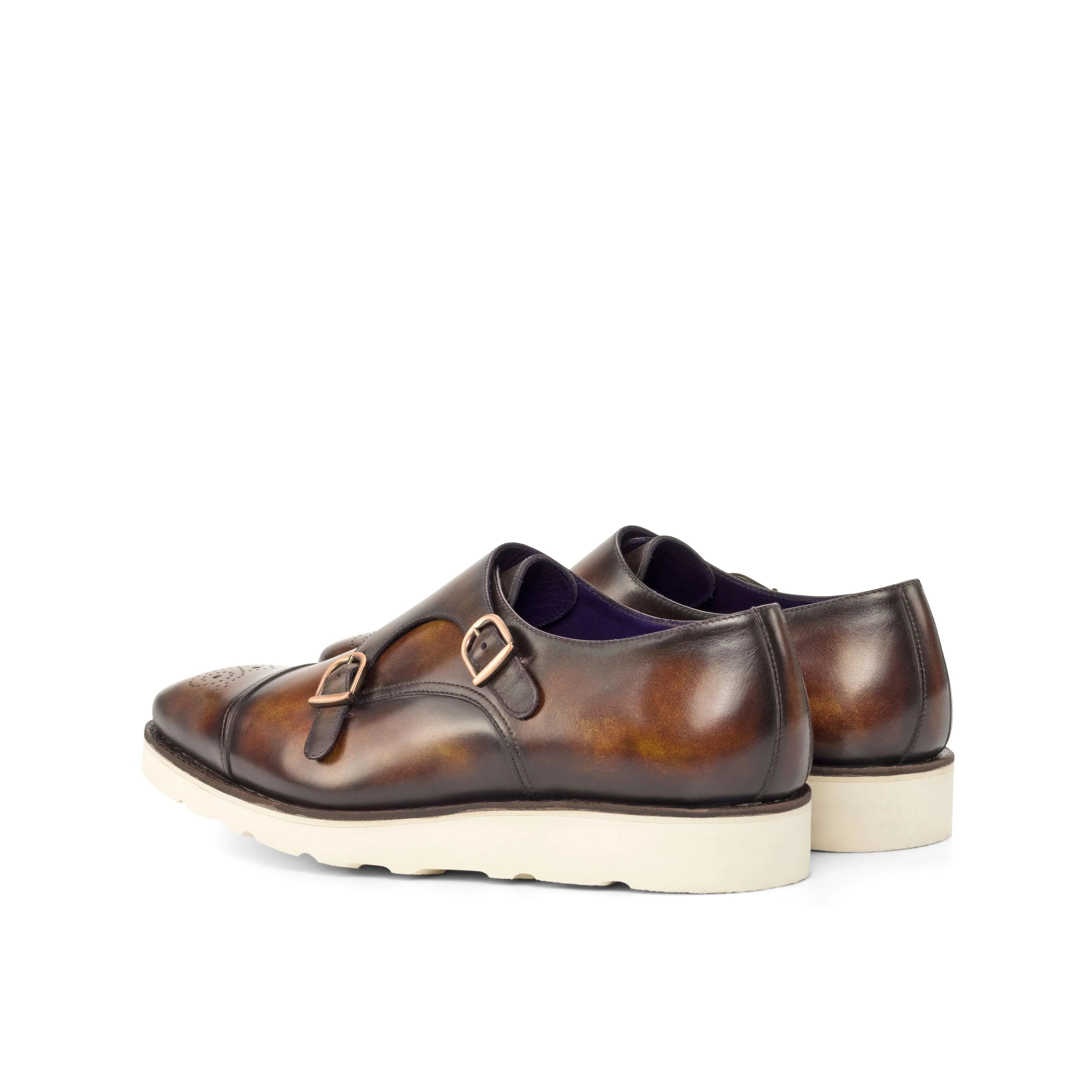 Casual Museum Patina Leather Double Monk Shoes - Double Monk 