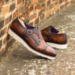 Casual Museum Patina Leather Double Monk Shoes - Double Monk 