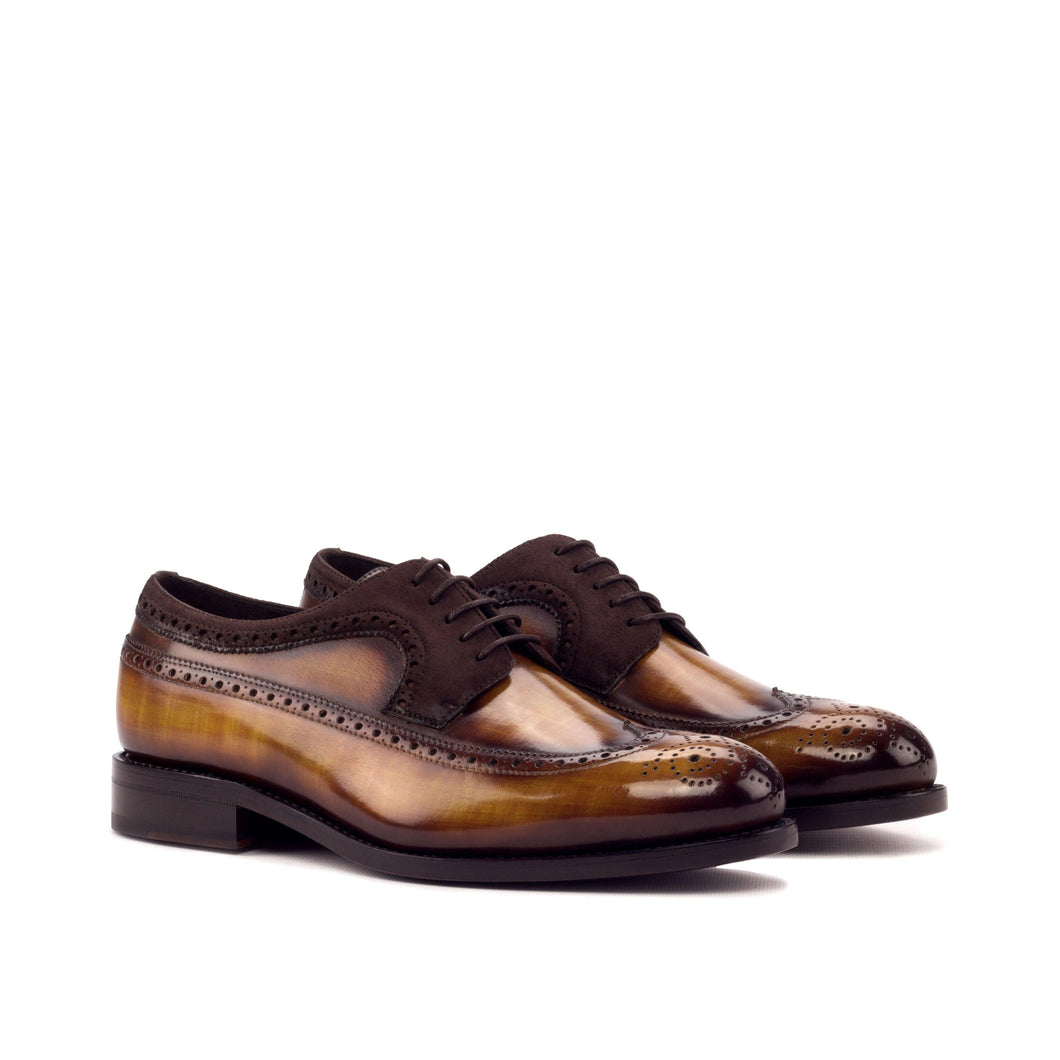 Cognac Patina Leather & Brown Suede Longwing Blucher - Longwing Blucher 